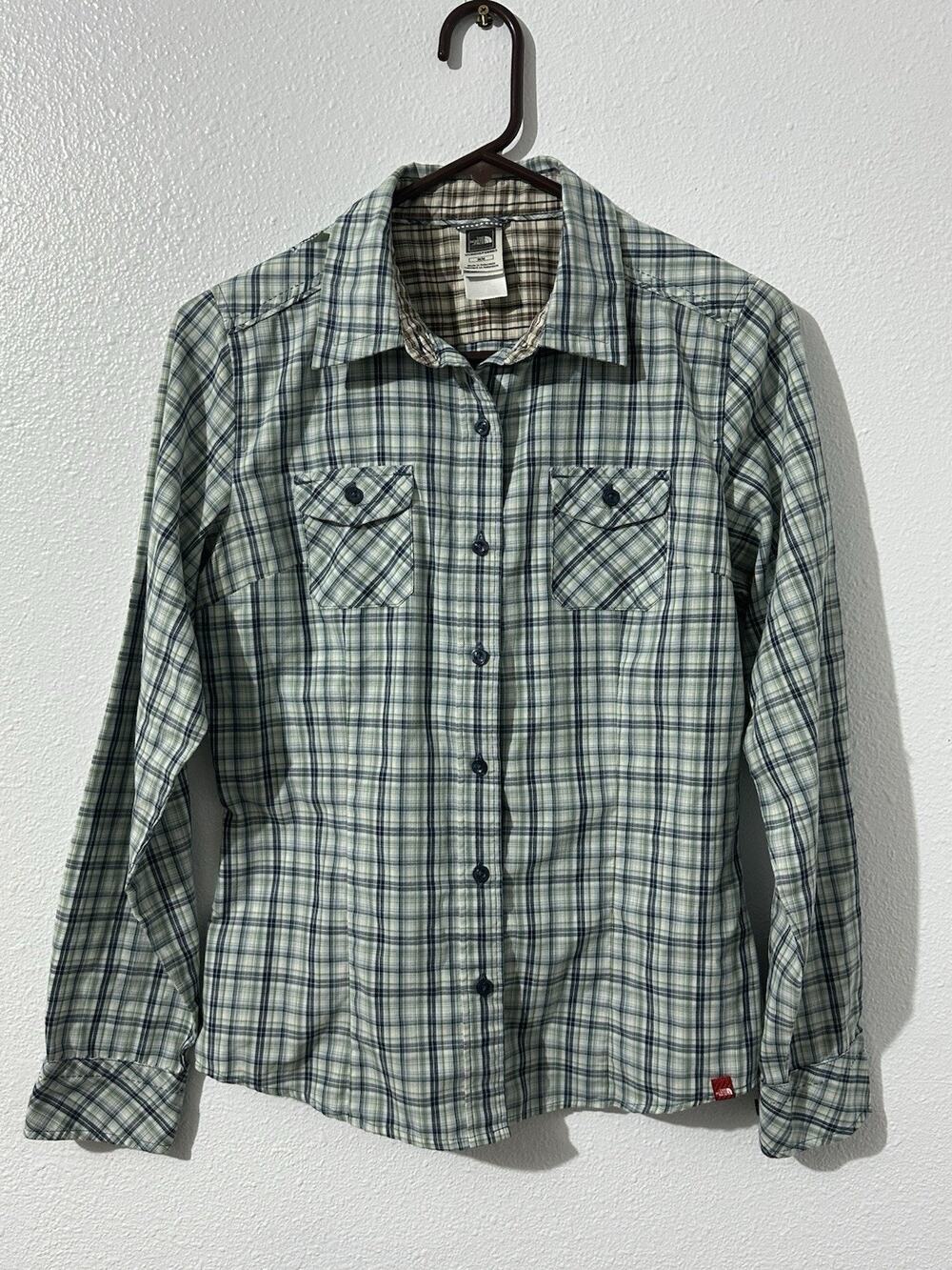 The North Face Womens Med Plaid Long Sleeve Shirt Embroidered Floral Western